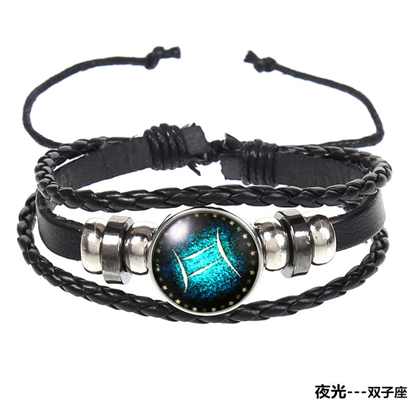 Wholesale 12 Constellations Vintage Weave Sky Leather Bracelet